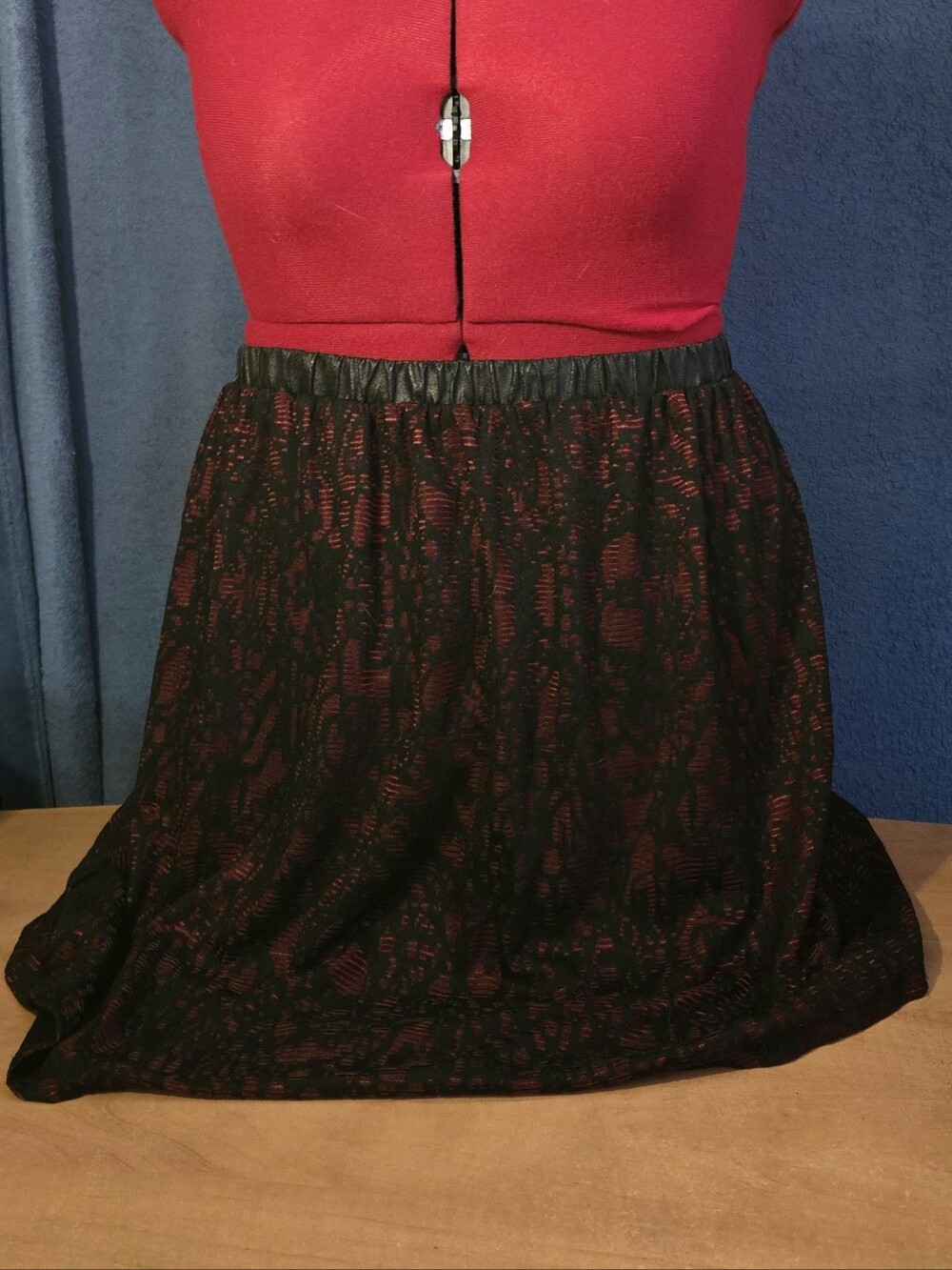 Gorgeous Black Lace Skirt with Wine Red Lining